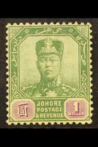 JOHORE 1910 $1 Green And Mauve, Sultan SG 87, Very Fine Mint. For More Images, Please Visit Http://www.sandafayre.com/it - Altri & Non Classificati