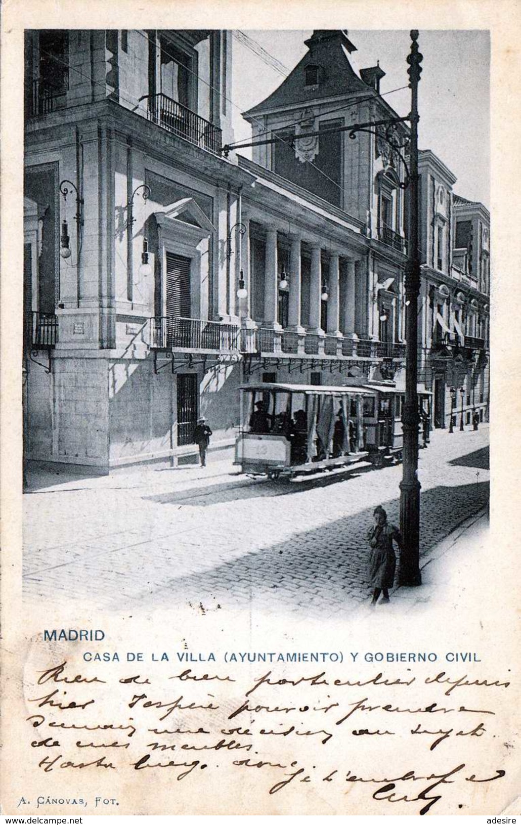 MADRID (Spanien) - Casa De La Villa (Ayuntamiento) Y Gobierno Civil, Alte Strassenbahn, Karte Gel.1901, Abgelöste Marke - Madrid