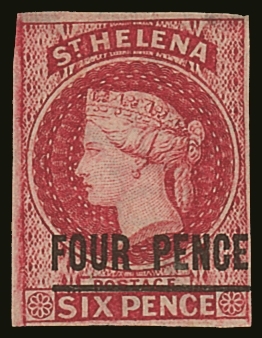 1863 4d Carmine Imperf, SG 5, Very Fine Mint With 4 Margins. Tiny Hinge Thin In Top Margin Otherwise A Lovely Bright, Fr - Saint Helena Island