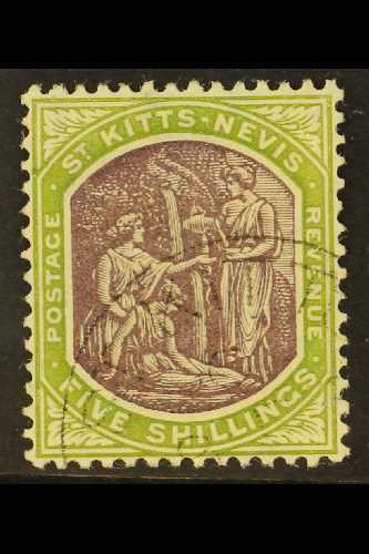 1905-18 5s Dull Purple & Sage Green, SG 21, Very Fine Cds Used For More Images, Please Visit Http://www.sandafayre.com/i - St.Kitts And Nevis ( 1983-...)