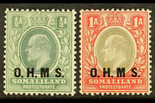 OFFICIAL 1904-05 "O.H.M.S." Overprinted ½a Dull Green & Green And 1a Grey-black & Carmine, Both Stamps No Stop After "M" - Somaliland (Protectorate ...-1959)