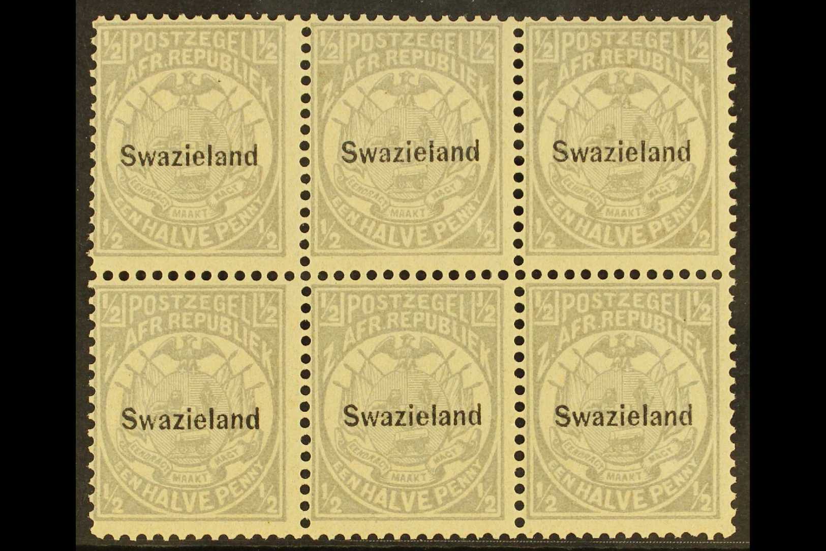 1889-90 ½d Grey, Perf 12½ Overprinted SG 4, Block Of Six (3 X 2), Fine And Fresh Never Hinged Mint For More Images, Plea - Swaziland (...-1967)