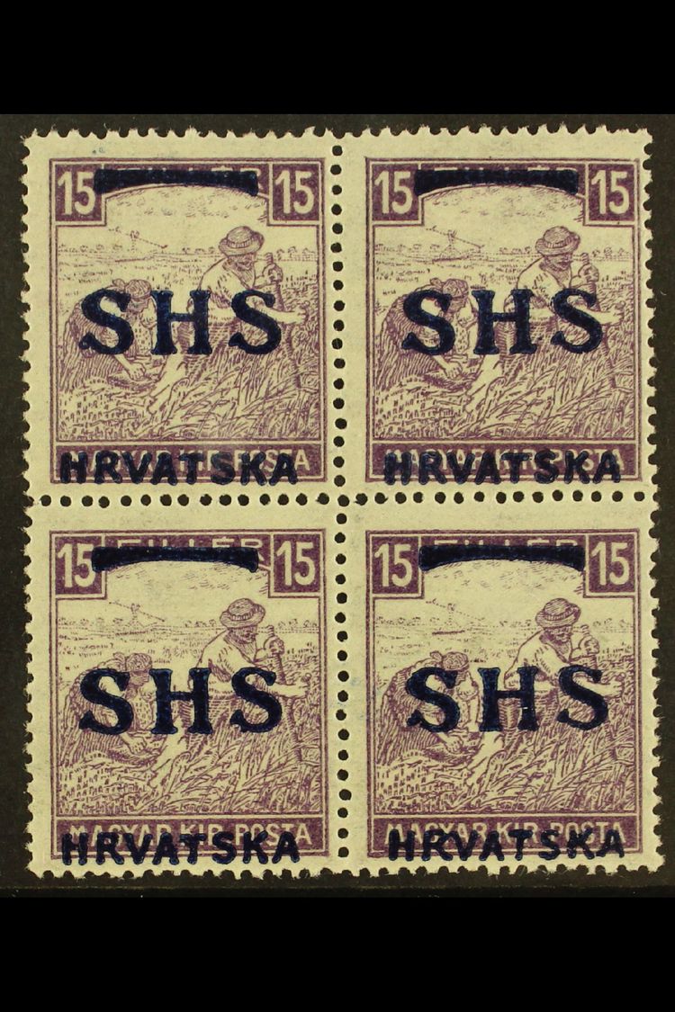 1918 ISSUES FOR CROATIA. 15f Violet Harvester With White Figures Of Value (Michel 63, SG 60), Fine Mint (two Stamps Neve - Sonstige & Ohne Zuordnung