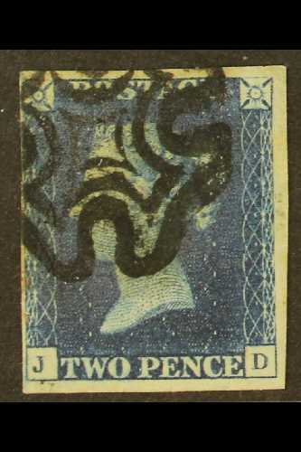 1840 2d Deep Full Blue 'JD' Plate 2, SG 4, Used With 4 Margins And Black MC Cancellation. For More Images, Please Visit  - Altri & Non Classificati