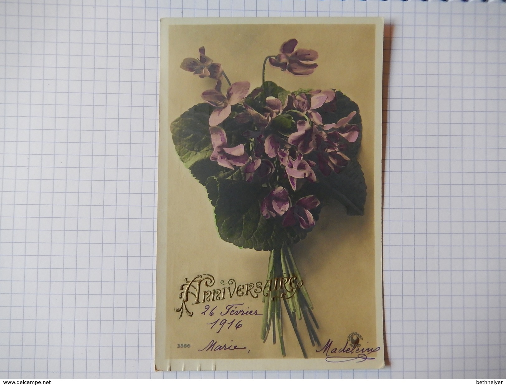 CPA - ANNIVERSAIRE - JOLI CARTE AVEC FLEURS - EDIT CROISSANT - 1916 - R10370 - Birthday