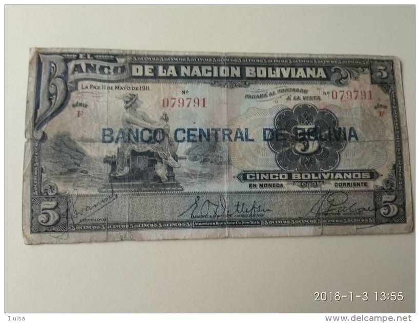 5 Bolivianos 1911 - Bolivia