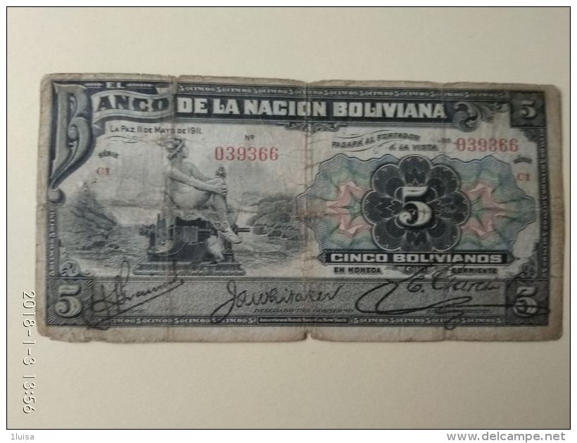 5 Bolivianos 1911 - Bolivie