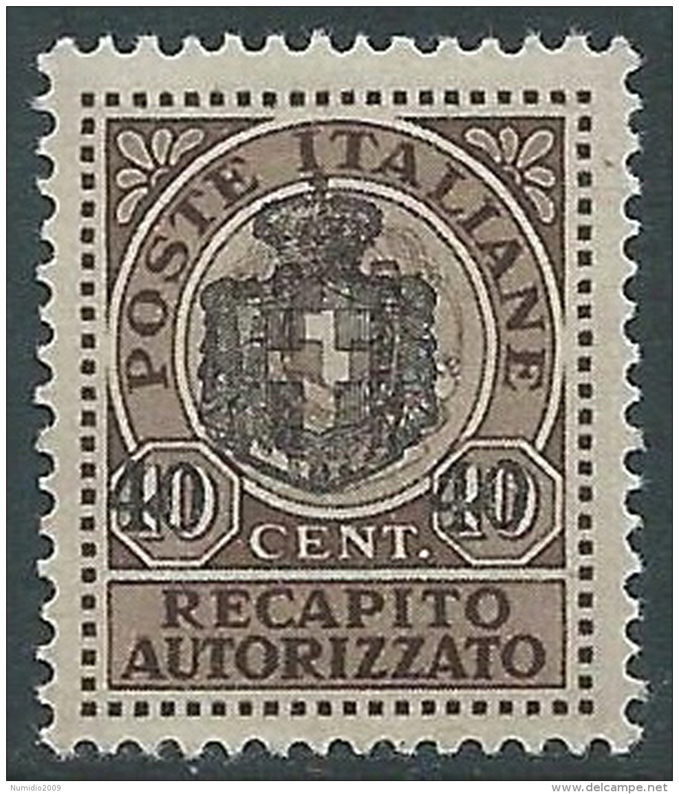 1945 LUOGOTENENZA RECAPITO AUTORIZZATO SOPRASTAMPATO 40 SU 10 CENT MNH ** I28-10 - Authorized Private Service