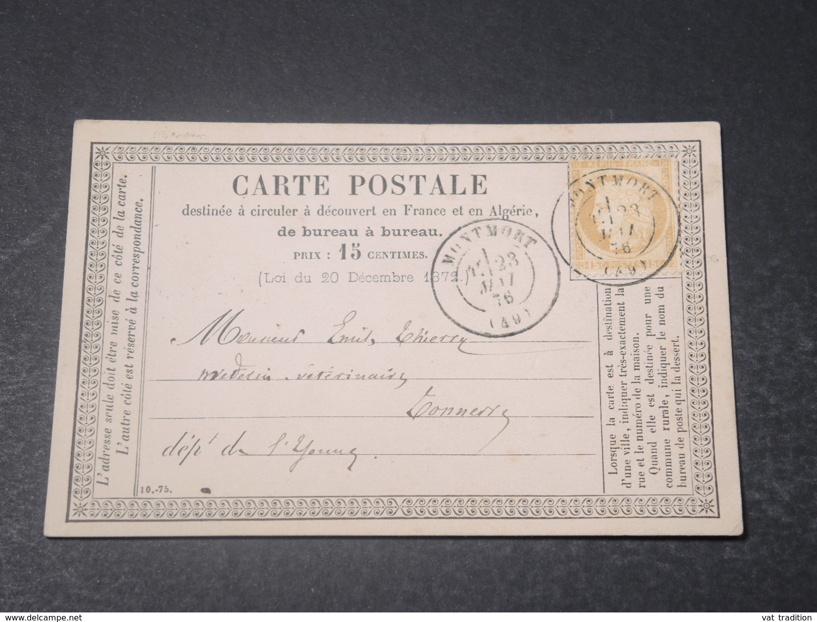 FRANCE - Carte Précurseur De Montmort Pour Tonnerre En 1876 , Affranchissement Cérès - L 11116 - Vorläufer