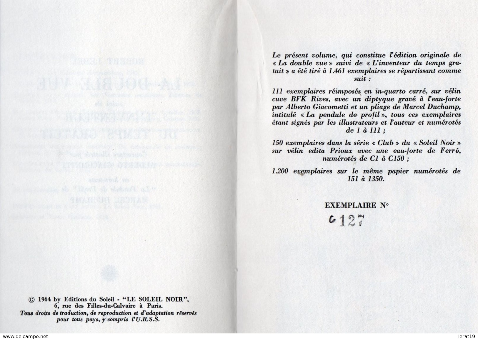 SOLEIL NOIR...ROBERT LEBEL...LA DOUBLE VUE...DESSIN DE GIACOMETTI ...ED N° 127 - Art