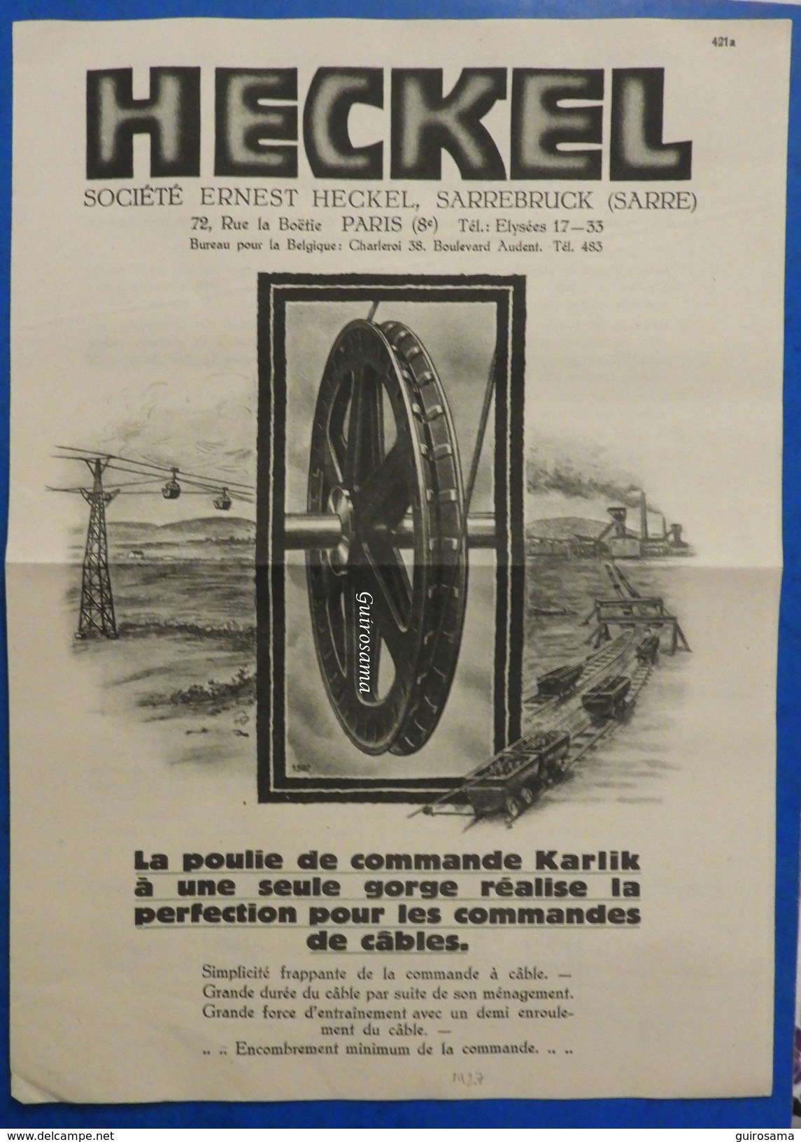 Société Ernest Heckel à Sarrebruck (Sarre) : Poulie De Commandes Karlik (mines) - 1927 - Autres & Non Classés