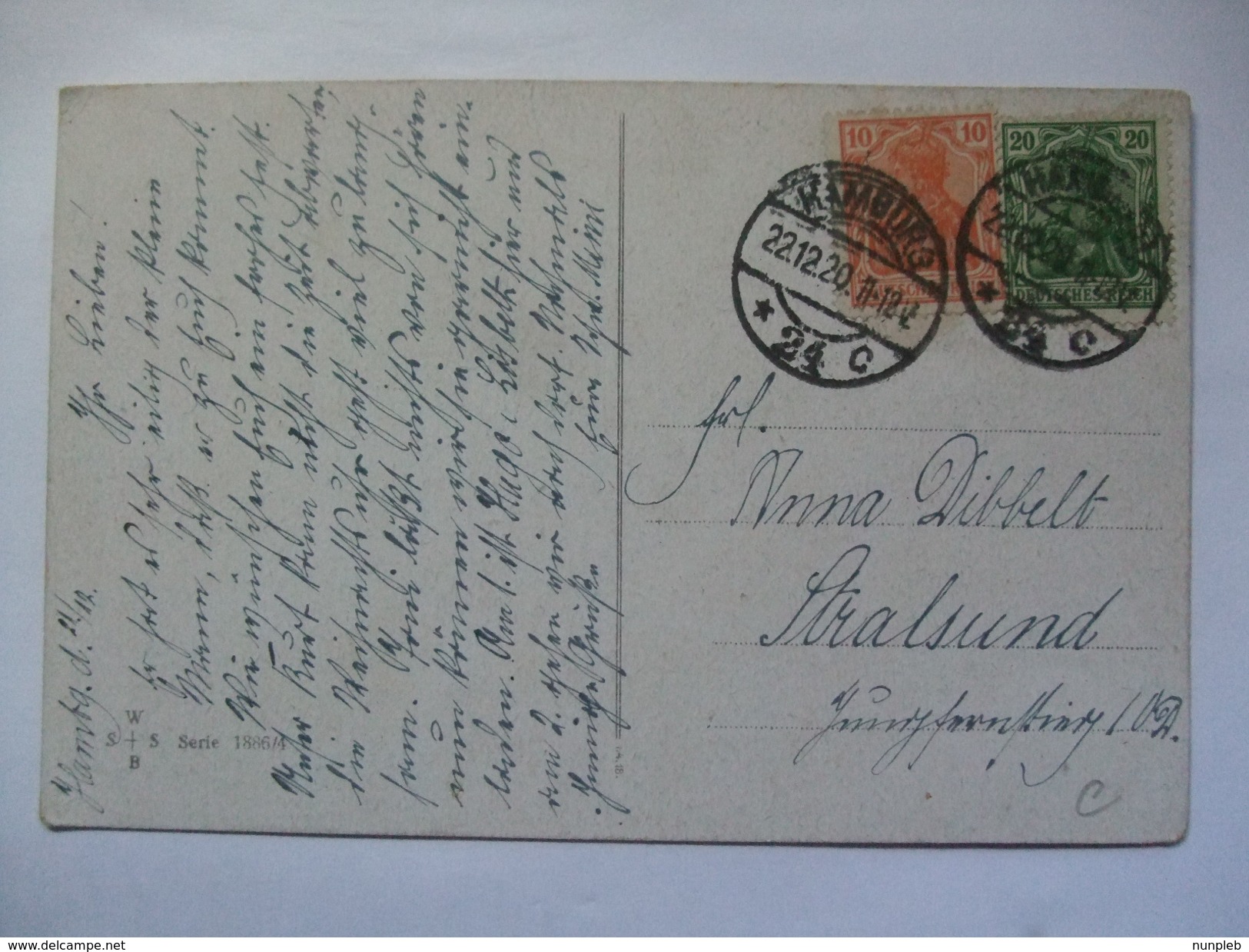 GERMANY - Inflation Period Christmas Postcard - 1920 Hamburg To Stralsund - 30pf - Briefe U. Dokumente