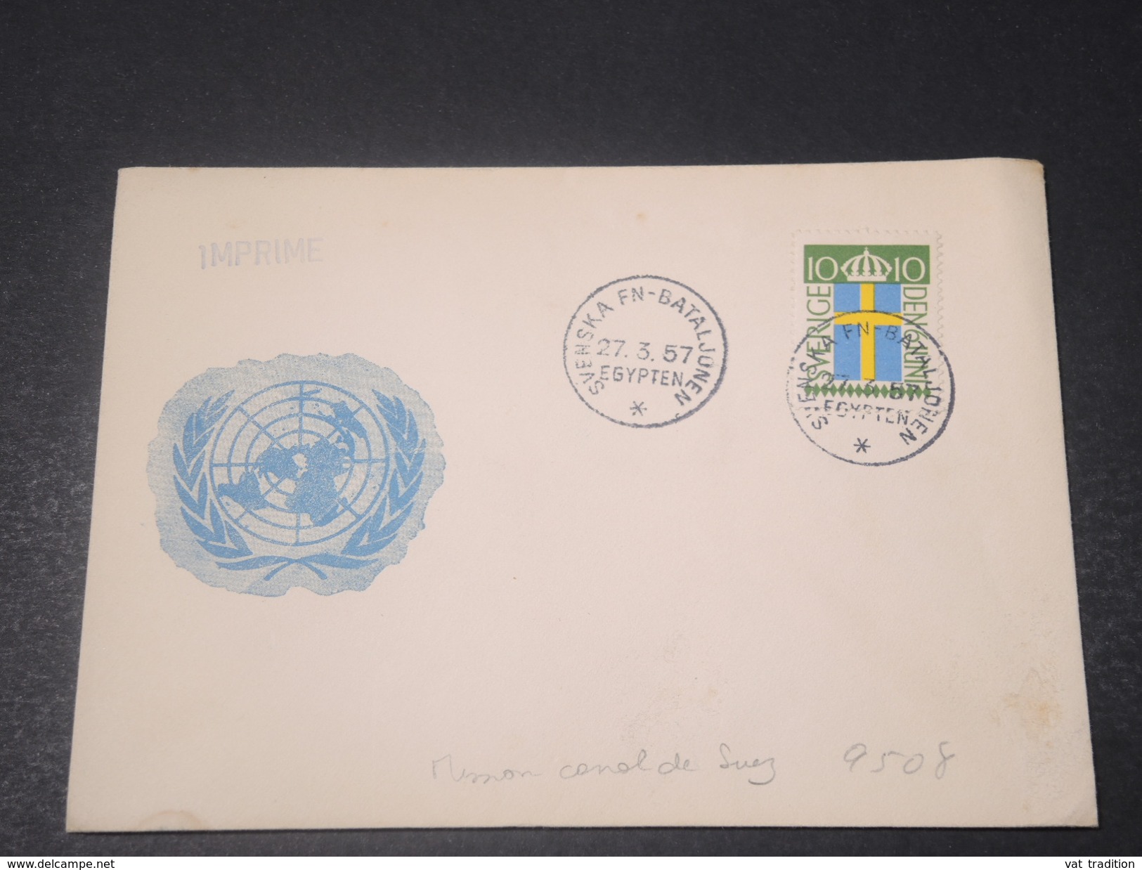 SUÈDE - Enveloppe De La Mission Au Canal De Suez En 1957 - L 11133 - Cartas & Documentos