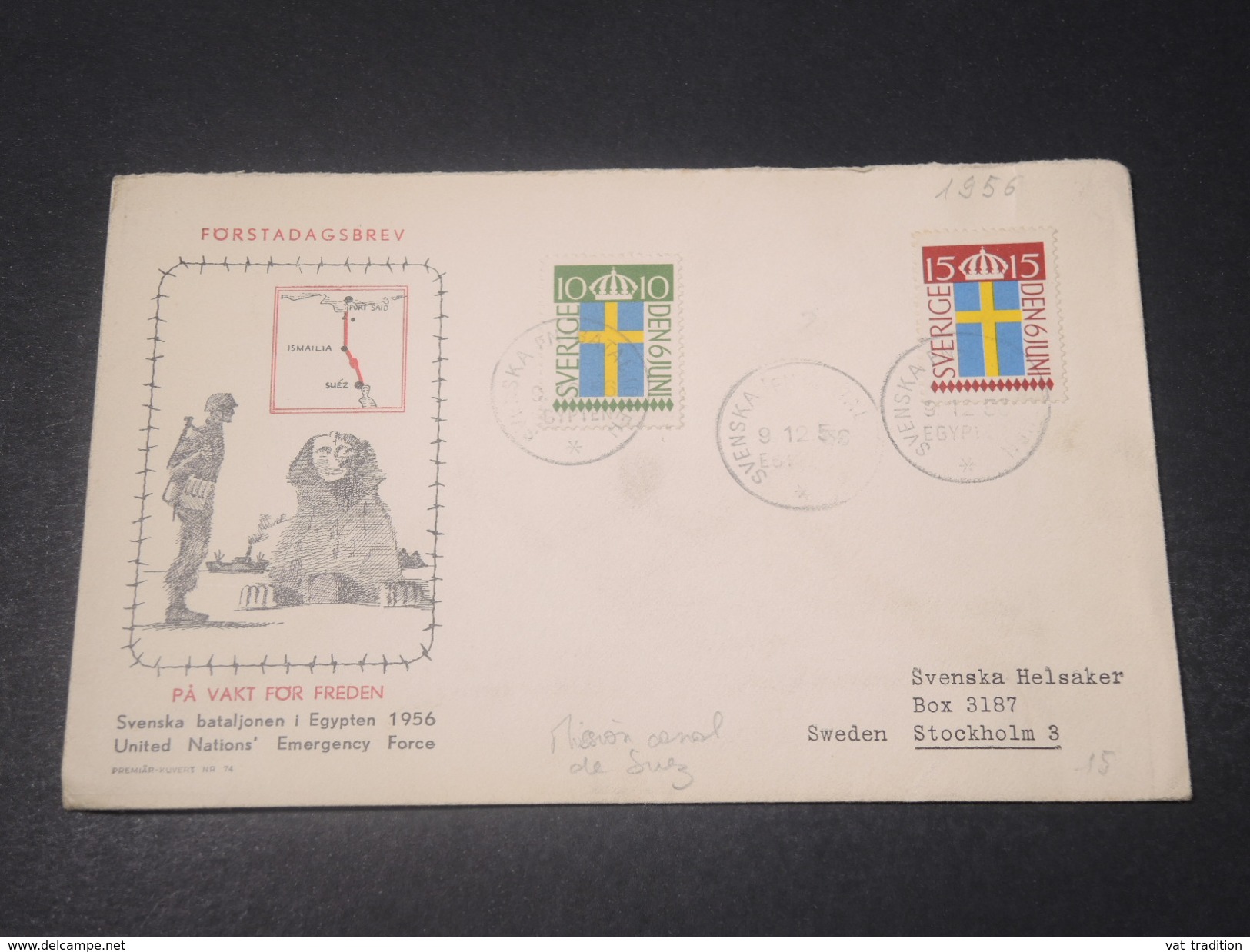 SUÈDE - Enveloppe De La Mission Au Canal De Suez En 1957 - L 11134 - Storia Postale