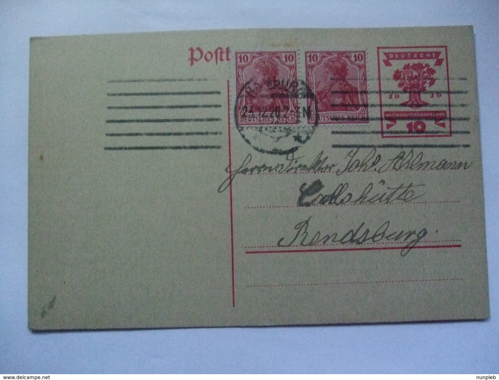 GERMANY - Inflation Period Postcard - 1920 Bamburg To Rendsburg - 30pf - Covers & Documents