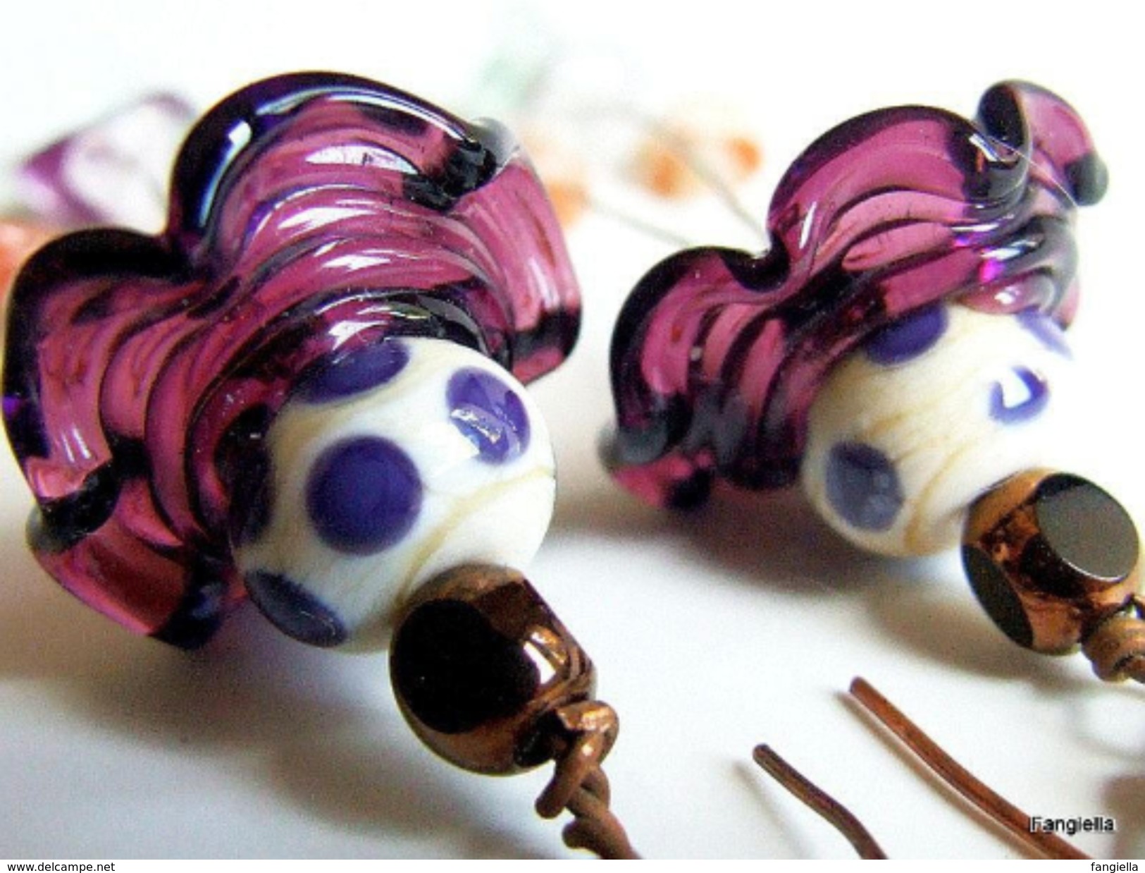 Boucles D'oreilles Multicolore Chapeau En Verre Filé Pierres Semi-précieuses - Boucles D'oreilles