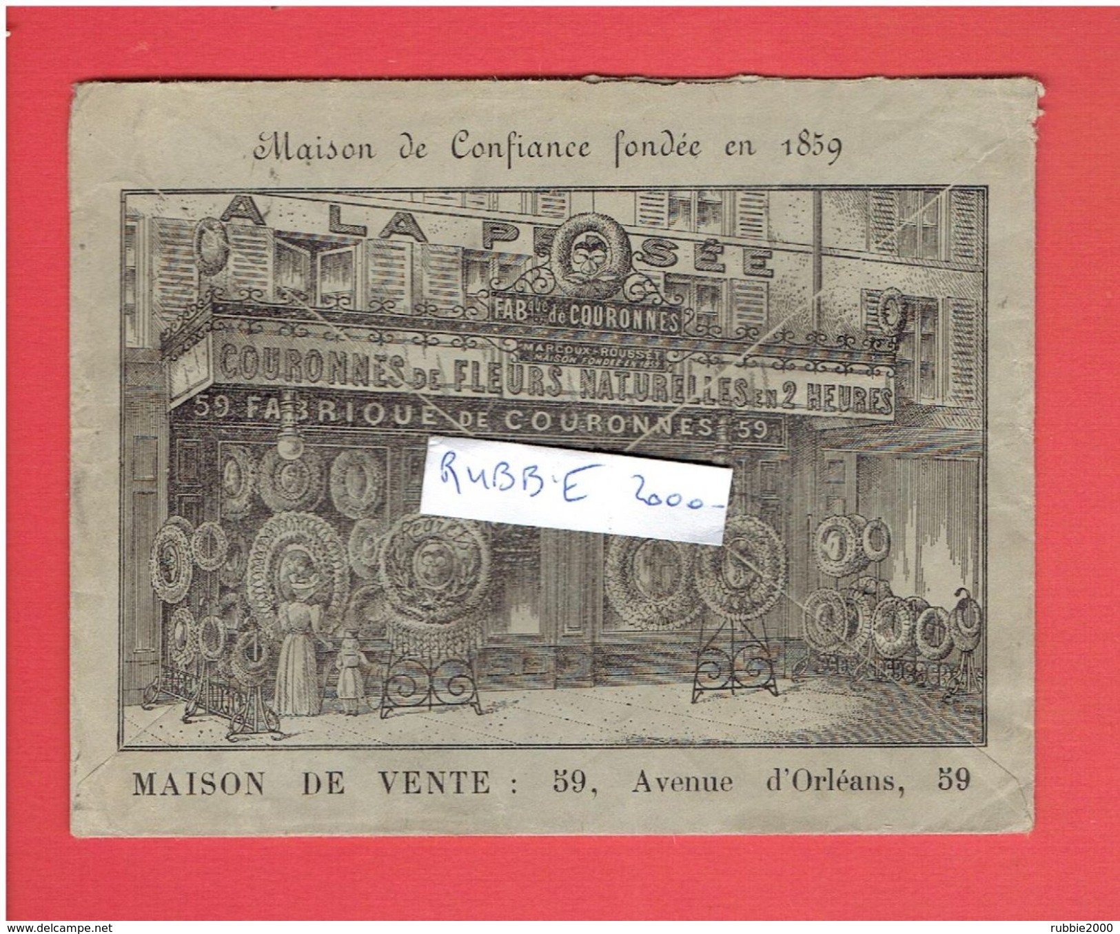 FABRIQUE DE COURONNES MORTUAIRES 59 AVENUE D ORLEANS PARIS 14 EN 1901 MARCOUX ROUSSET MAINTENANT AVENUE GENERAL LECLERC - Arrondissement: 14