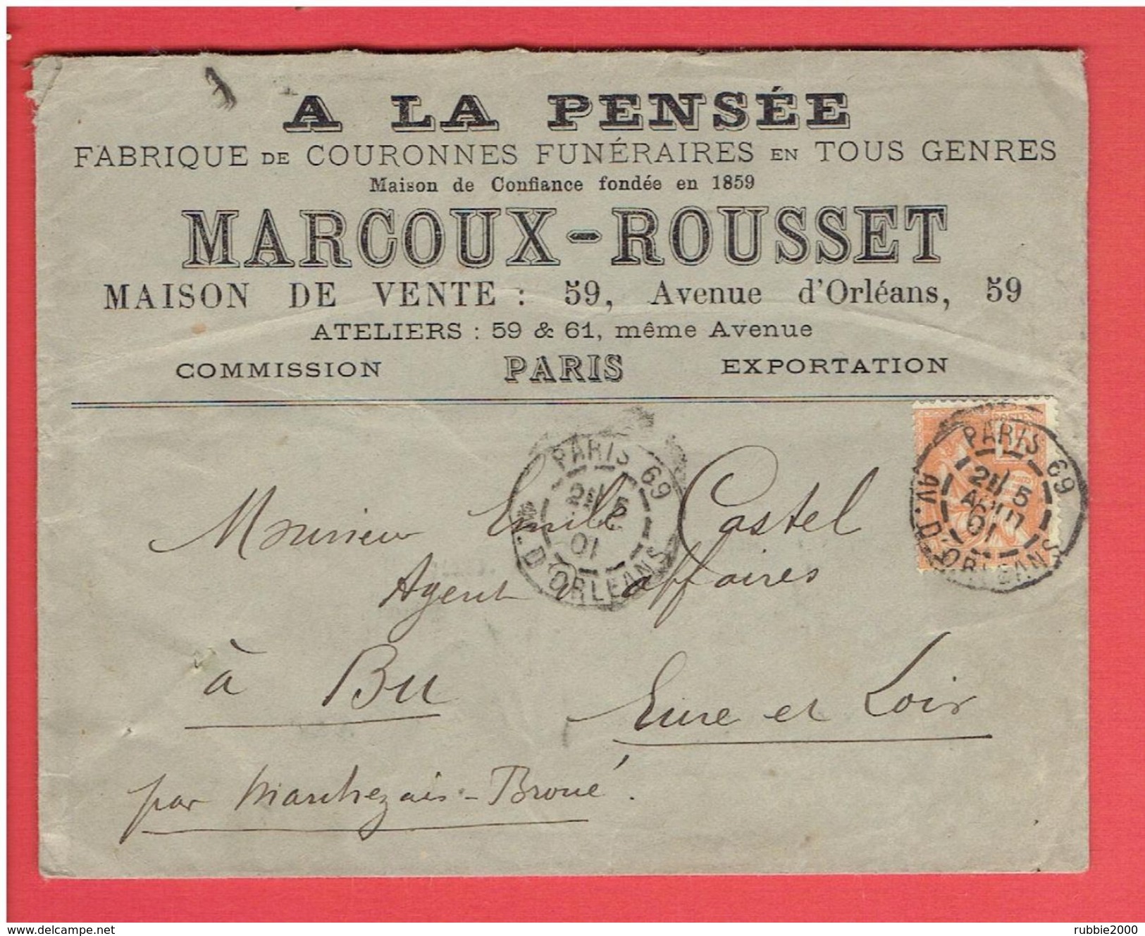 FABRIQUE DE COURONNES MORTUAIRES 59 AVENUE D ORLEANS PARIS 14 EN 1901 MARCOUX ROUSSET MAINTENANT AVENUE GENERAL LECLERC - Arrondissement: 14