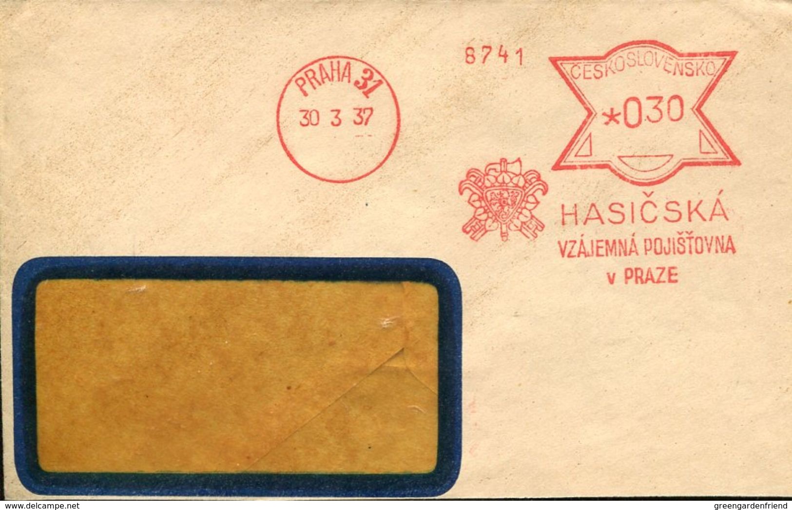29304 Ceskoslovensko, Red Meter/freistempel/ema/praha 1938 Hasicska, Circuled Cover - Briefe U. Dokumente