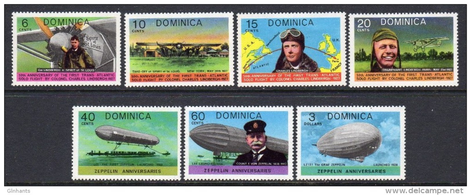 DOMINICA - 1978 AIRCRAFT BALLOON AVIATION ANNIVERSARIES SET (7V) SG 604-610 FINE MNH ** - Dominica (...-1978)