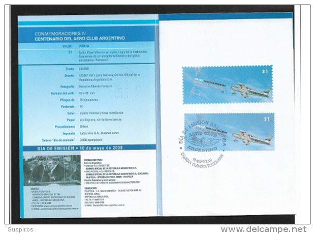 ARGENTINA 2008 The 100th Anniversary Of The Aero Club Argentino   BOOKLET &amp; FDC - Cuadernillos