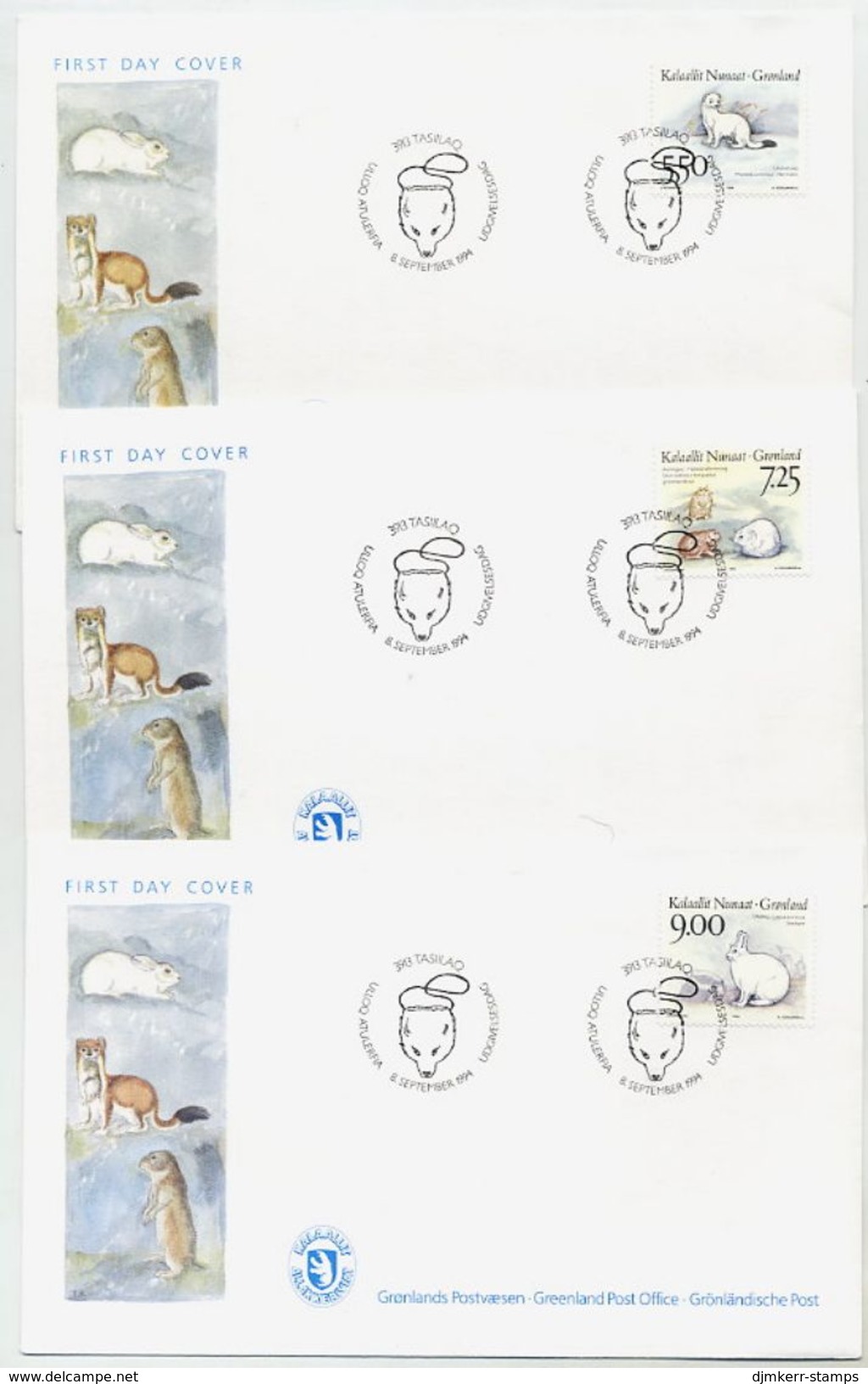 GREENLAND 1994 Native Mammals II On FDCs.  Michel 249-51 - FDC