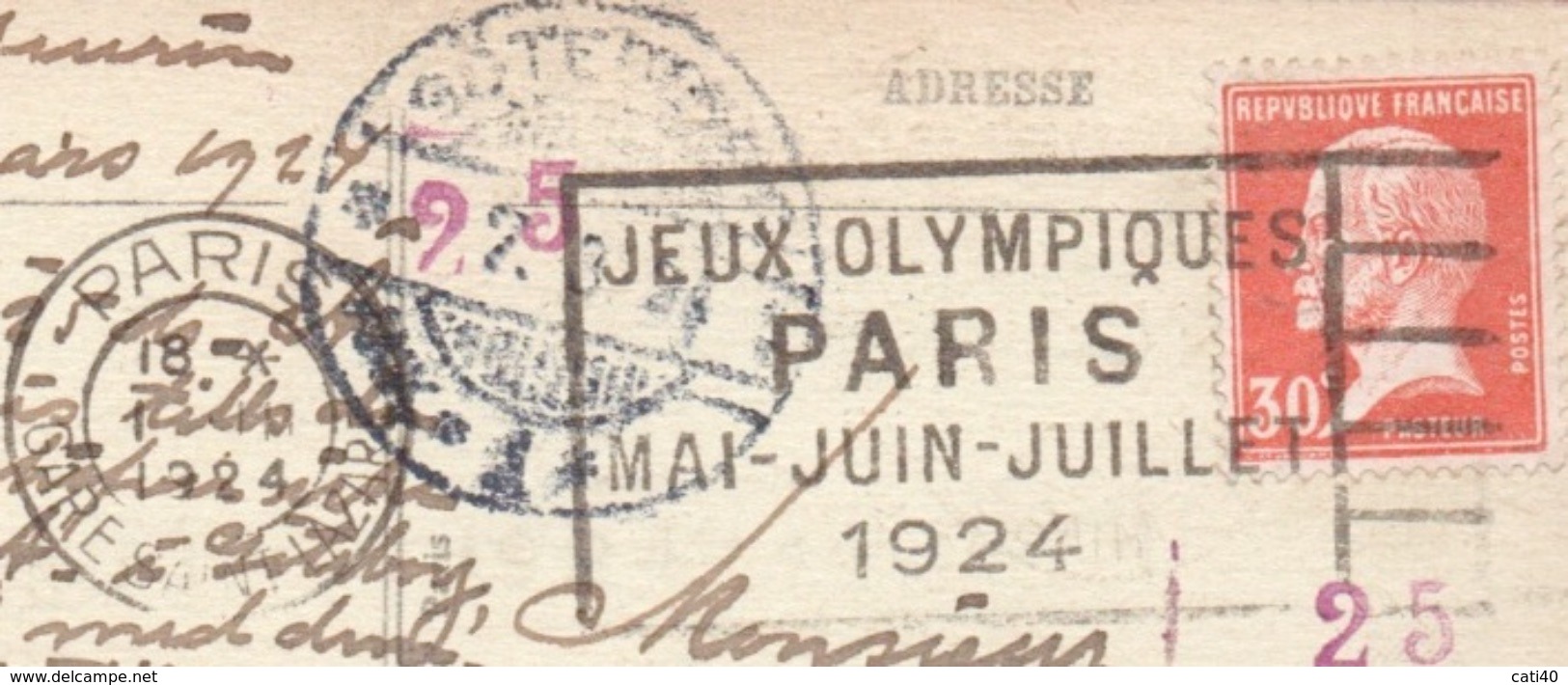 OLIMPIADI  PARIS 1924 ANNULLO PROPAGANDA OLIMPICA SU CARTOLINA DA PARIS A GOTEBORG IN DATA 1/3/1924 - Estate 1924: Paris