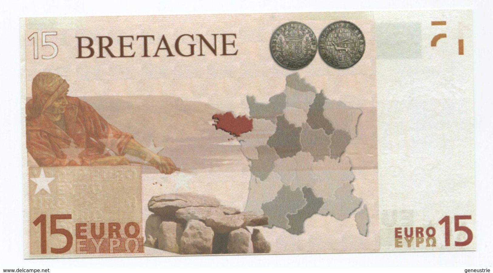 Billet De 15 Euros "Bretagne" 2008 - CGB - Billet Fictif 15€ - Brittany Banknote - Altri & Non Classificati