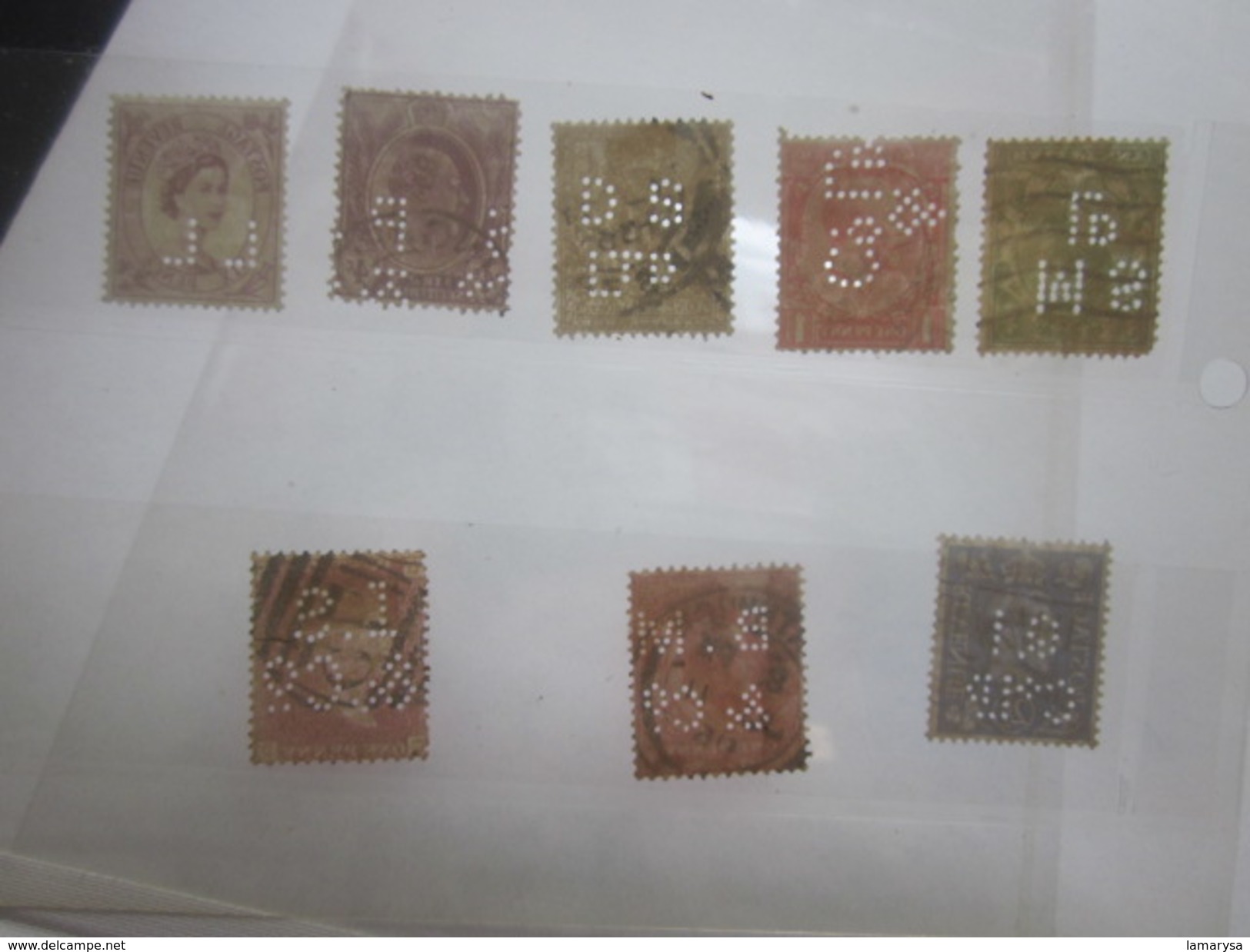 8 Timbres Great-britain UK Royaume-uni Perforés perforé perforés perfin perfins Stamp Perforated Perforations diverses