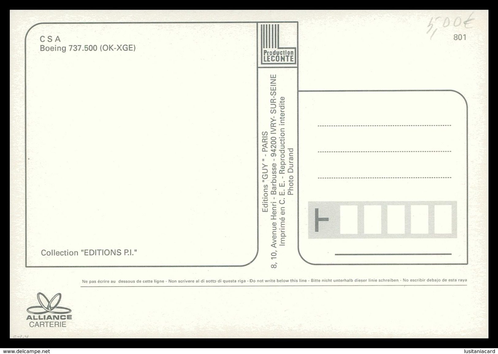 AIRPLANES - MODERN ERA -« CSA» Boeing 737-500 (OK-XGE). Carte Postale - 1946-....: Moderne