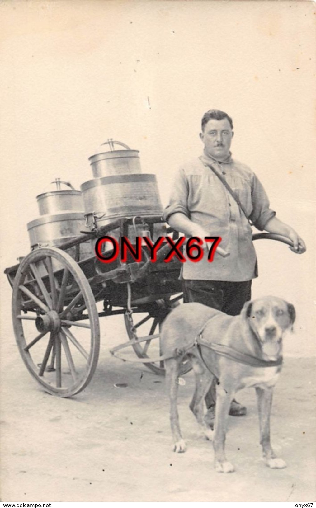 Carte Postale Photo PETIT METIER MARCHAND LAIT Attelage Chien Charrette à Chien  TOP RARE - Street Merchants