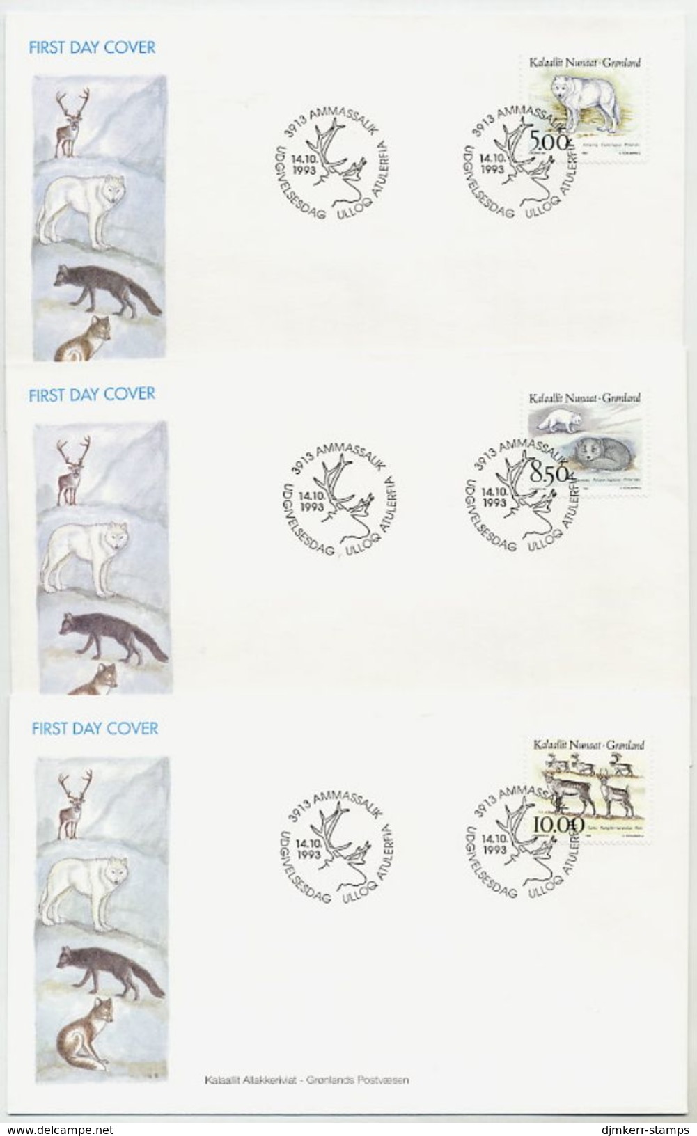 GREENLAND 1993 Native Mammals I On FDCs.  Michel 239-41 - FDC