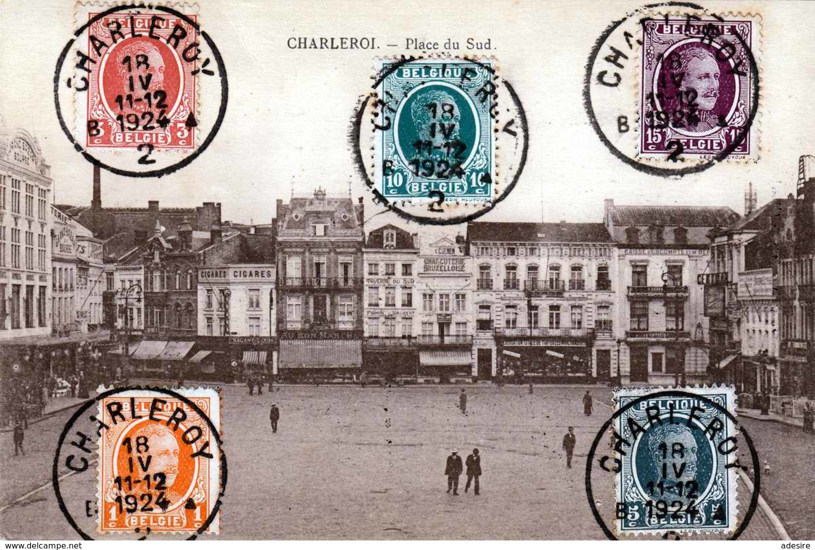 RRR! CHARLEROI - Place Du Sud, Karte Mit 5 Facher Frankierung Auf Vorderseite Gel.1924, Stempel Charleroy - 1921-1925 Petit Montenez