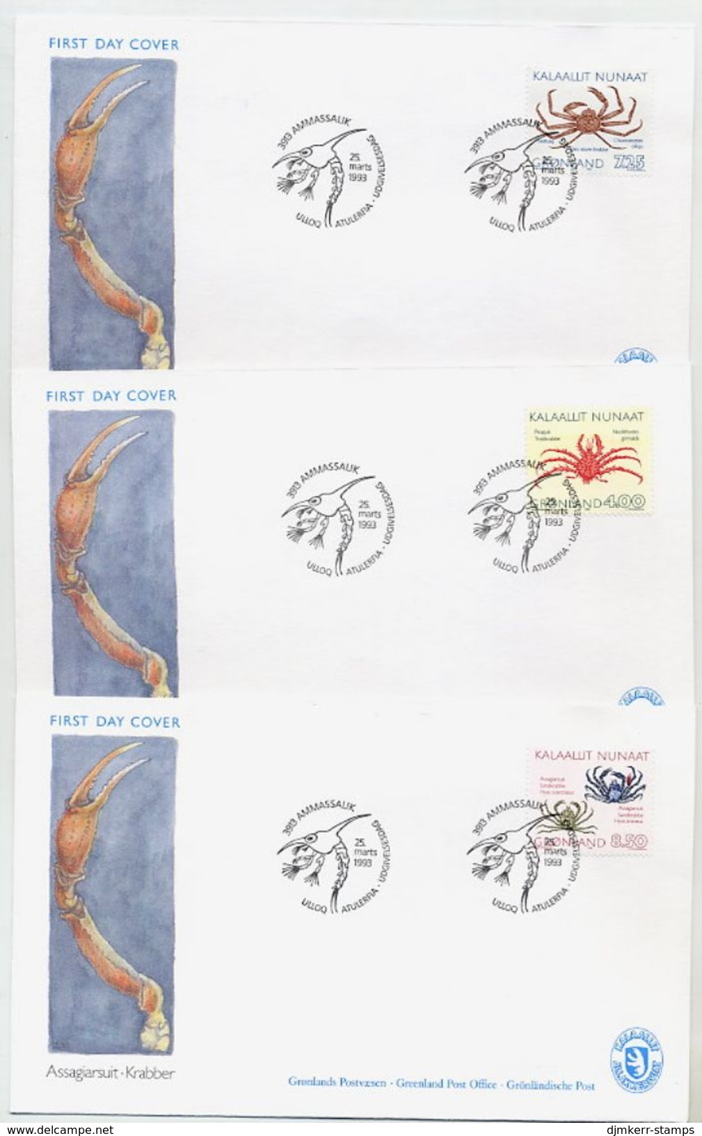 GREENLAND 1993 Crabs On FDCs.  Michel 231-33 - FDC