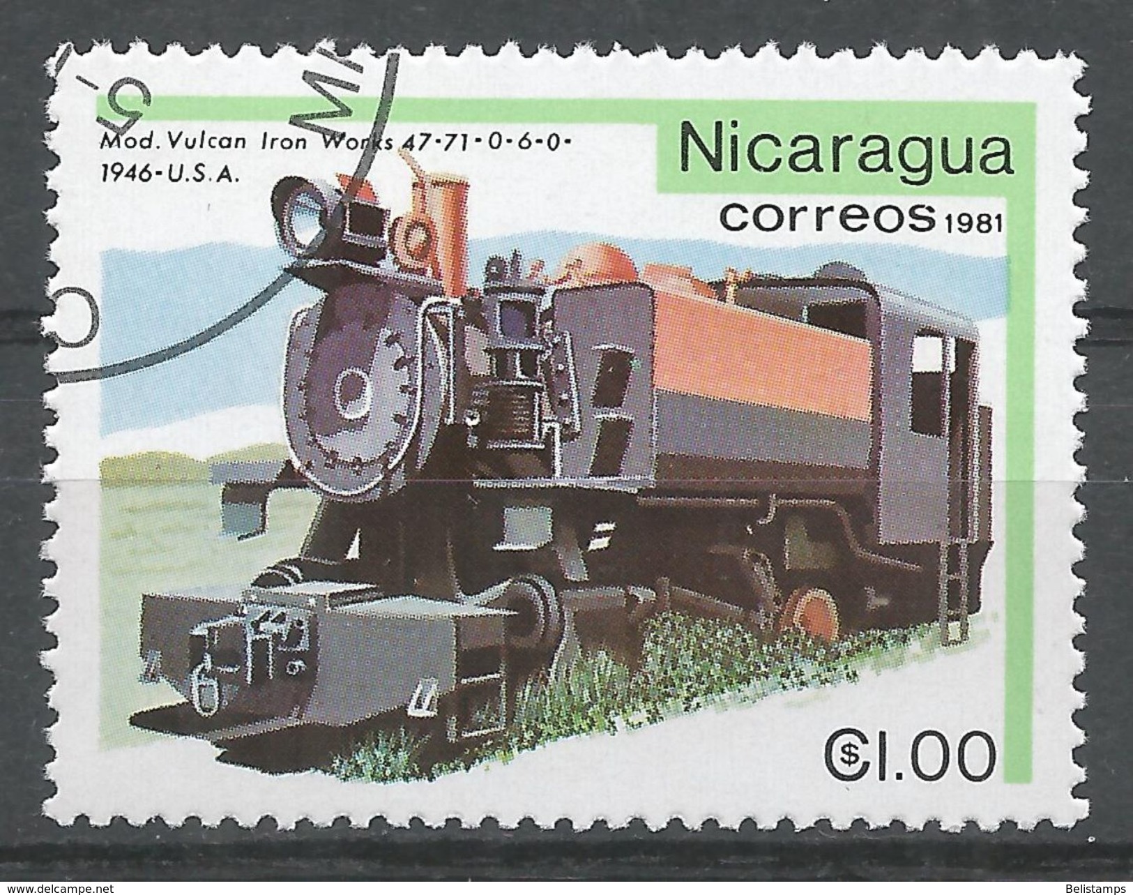 Nicaragua 1981. Scott #1134 (U) Locomotive, Vulcan Iron Works 1946 - Nicaragua