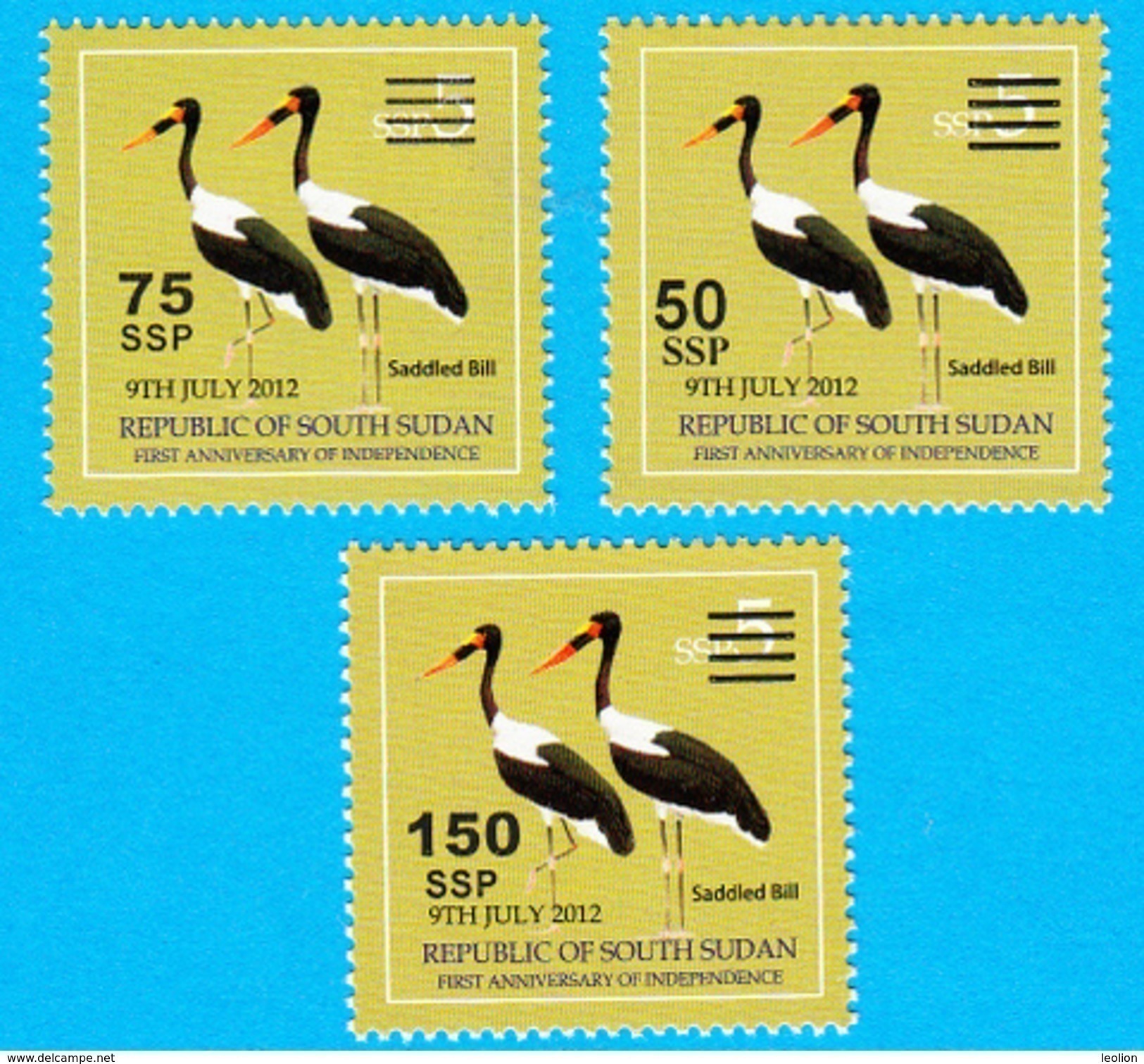 SOUTH SUDAN Surcharged Overprints On 5 SSP Birds Stamps Of The 2nd Set SOUDAN Du Sud Südsudan - Zuid-Soedan