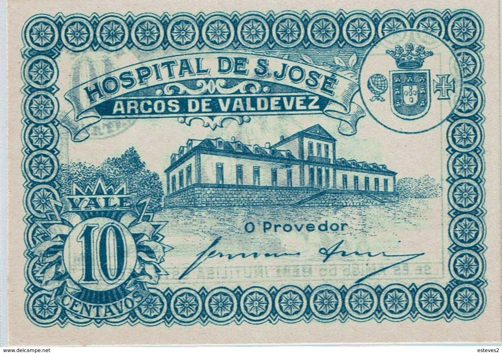 Portugal , Arcos De Valdevez , Emergency Paper Money , Token , Cédula , Notgeld , 10 Centavos , Hospital S. José - Non Classés