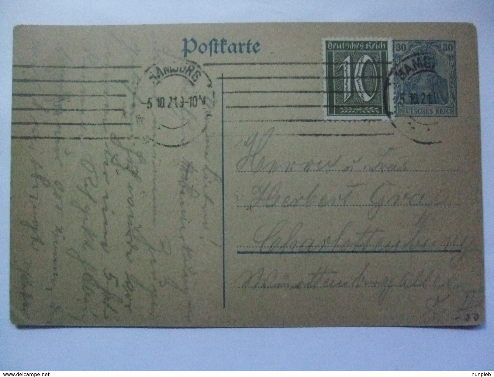 GERMANY - Inflation Period Postcard - 1921 - Hamburg To Charlottenberg - 40pf Rate - Covers & Documents
