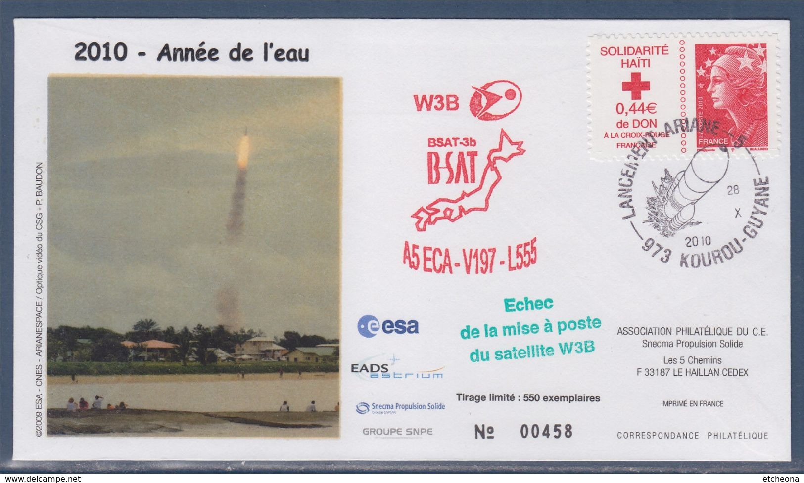 = Lancement Ariane 5 A5ECA-V197-L555, W3B, BSAT-3b B-SAT Kourou Guyane 28.X.2010, échec De La Mise à Poste Satellite W3B - América Del Sur