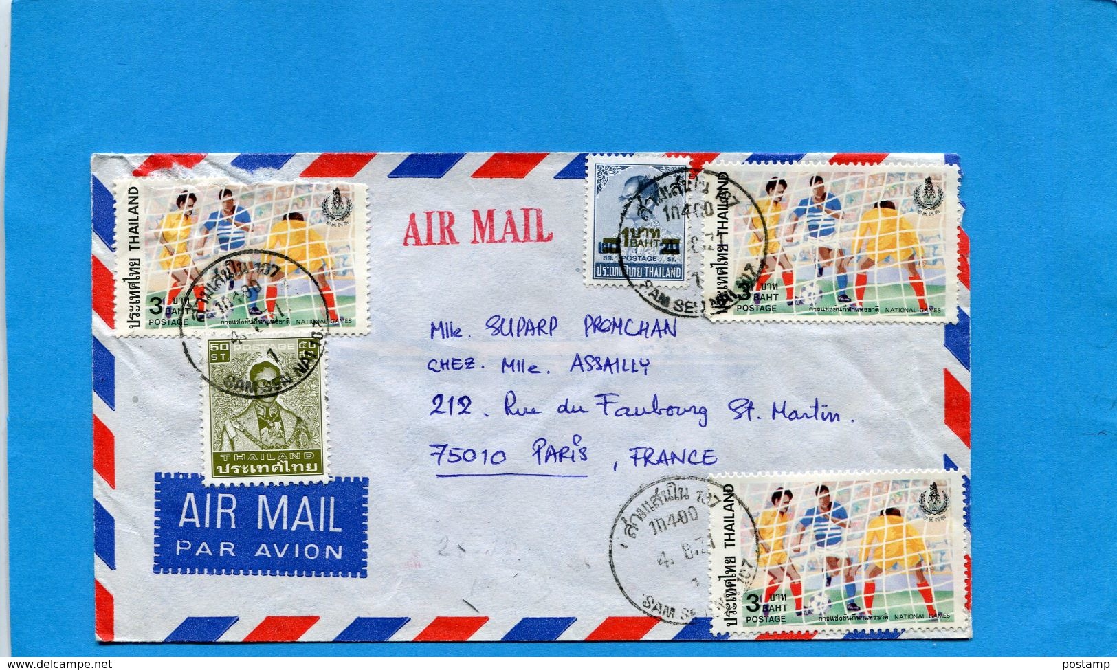 Marcophilie-lettre -THAÏLANDE>France-cad Sam Sen 1983-5 Stamps N°1052-football - Thaïlande