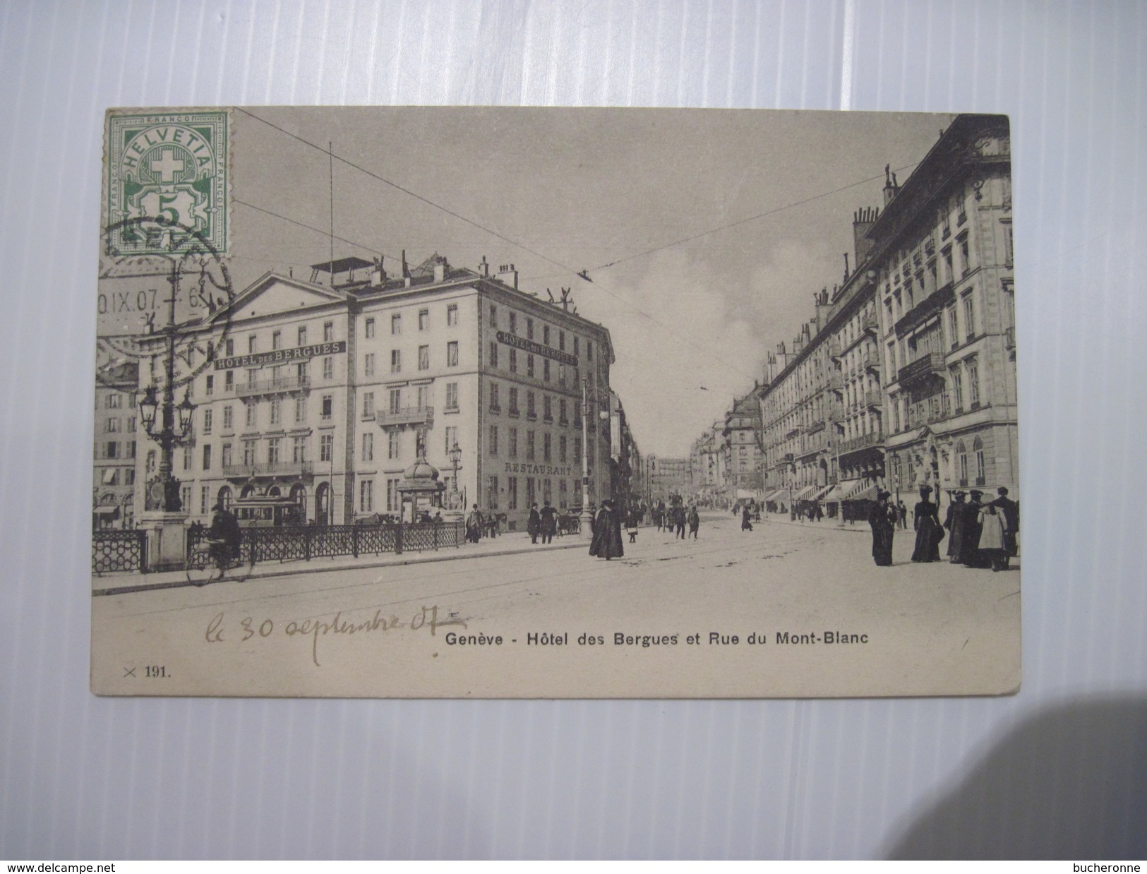 CPA Genève Hotel Des Bergues Et Rue Du Mont-Blanc 1907 T.B.E. Très Animée - Genève
