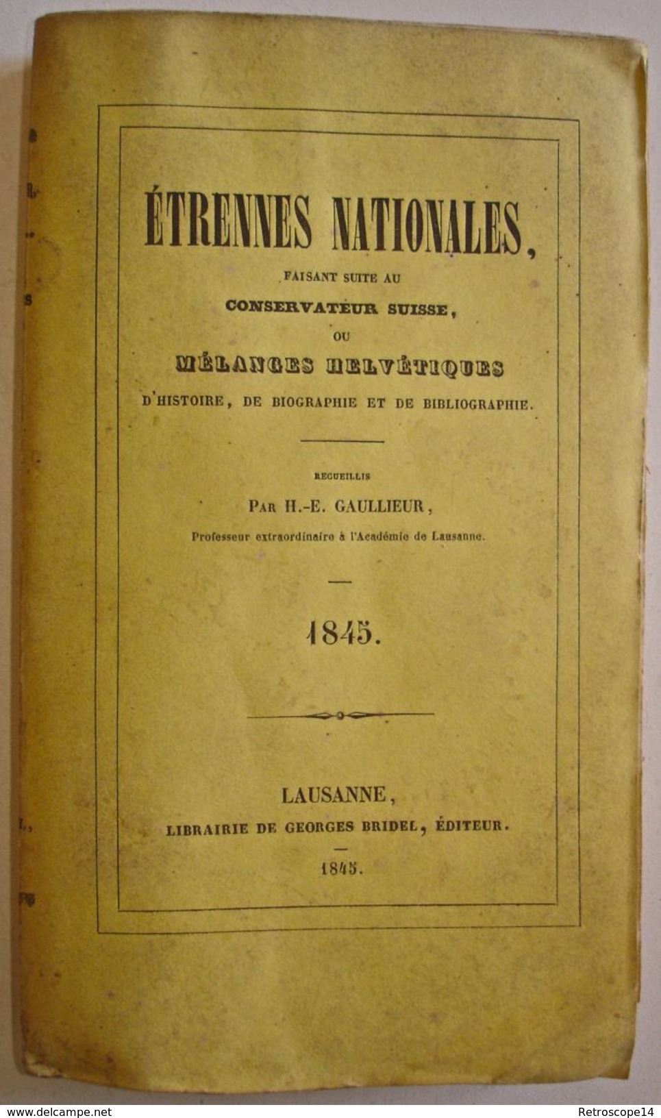TRÈS RARE E.O. 1845 ÉTRENNES NATIONALES, MÉLANGES HELVÉTIQUES. GAULLIEUR, LAUSANNE. - 1801-1900