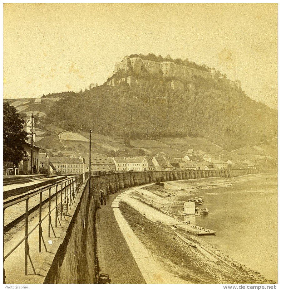 Allemagne Forteresse  Festung Königstein Riviere Elbe Ancienne Stereo Photo 1870 - Old (before 1900)
