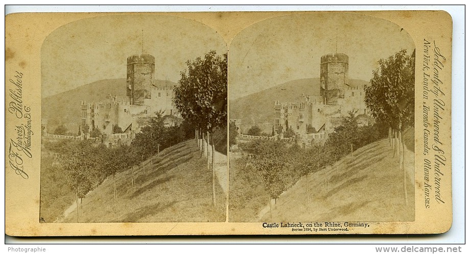 Allemagne Chateau De Burg Lahneck Ancienne Stereo Photo Jarvis 1890's - Old (before 1900)