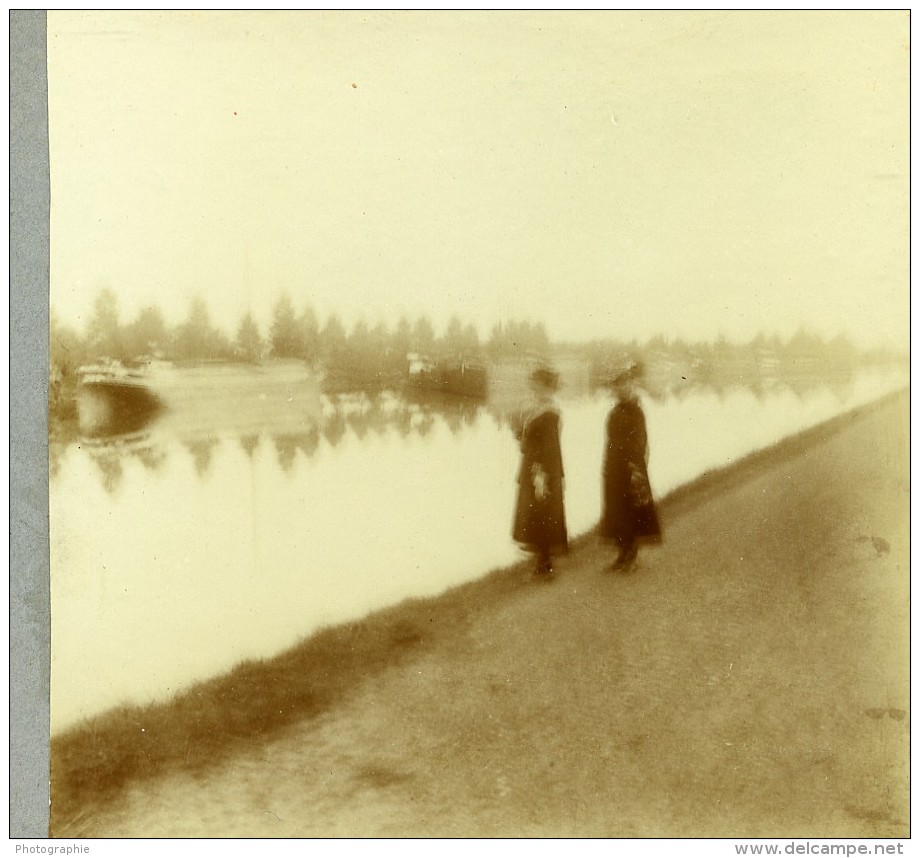 Belgique Schoten Hof Canal De Herentals? Ancienne Photo Stereo Amateur 1919 - Old (before 1900)