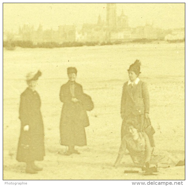 Belgique Anvers Plage Sainte Anne Sint-Anneke Ancienne Photo Stereo Amateur 1919 - Old (before 1900)