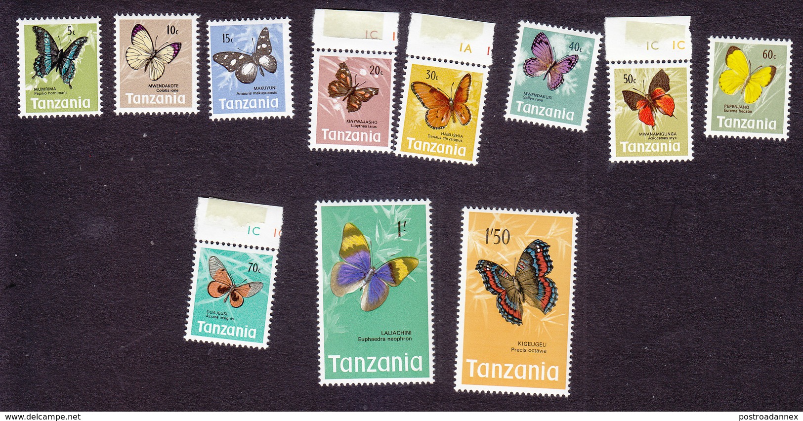 Tanzania, Scott #35-45, Mint Hinged, Butterflies, Issued 1973 - Tanzania (1964-...)