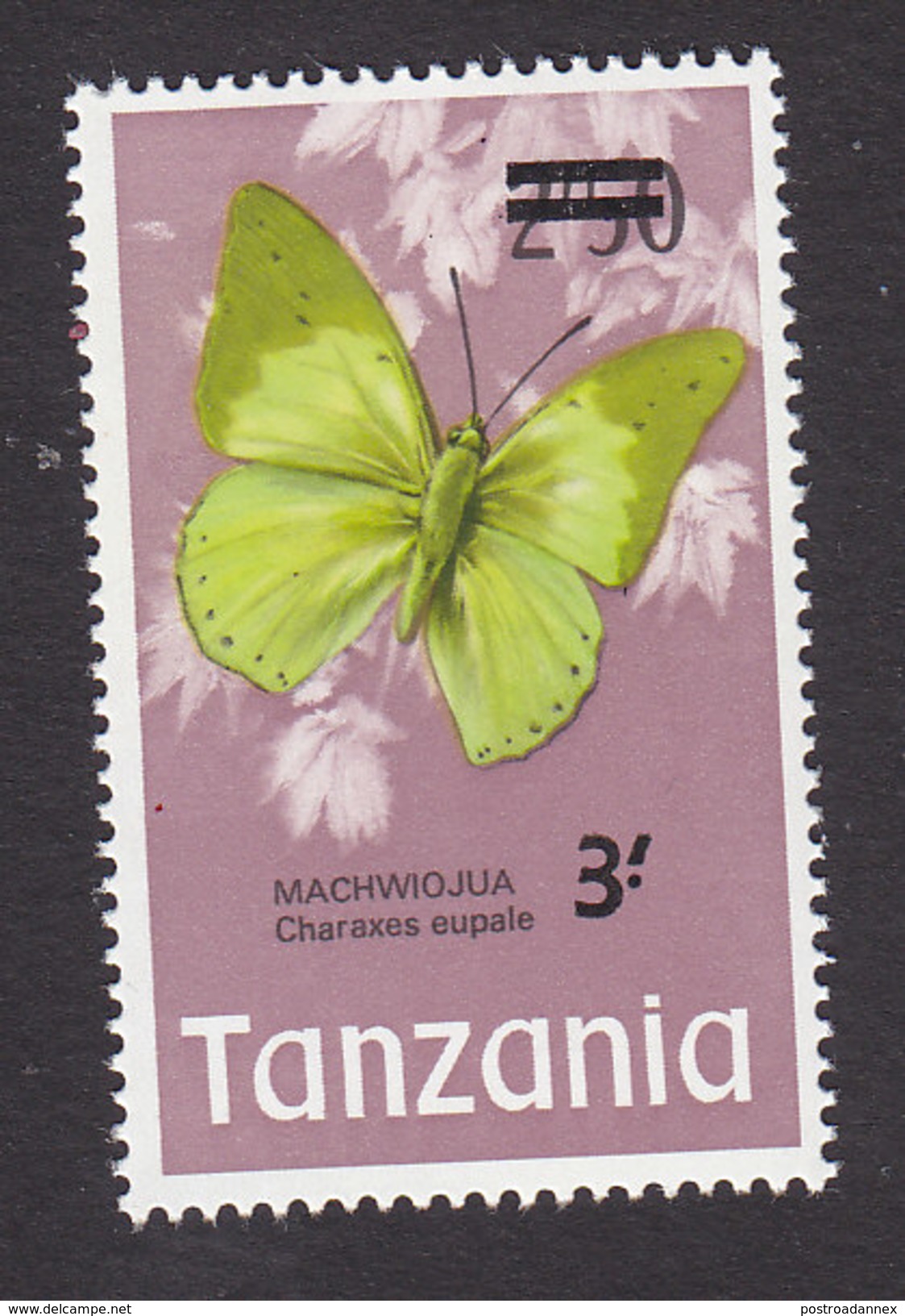 Tanzania, Scott #52, Mint Hinged, Butterfly Surcharged, Issued 1975 - Tanzania (1964-...)