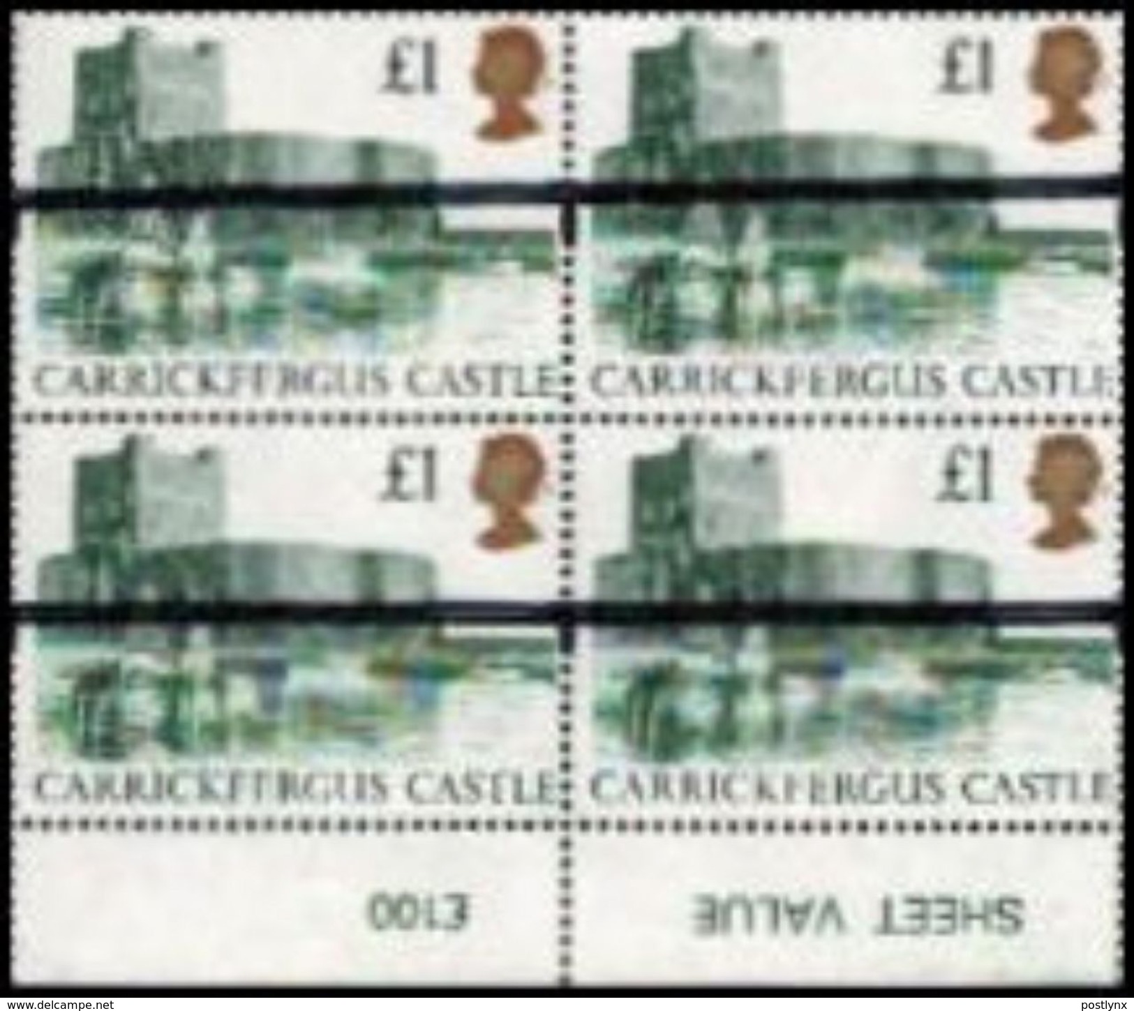 GREAT BRITAIN 1988 Castles £1 Post Office Training Stamps OVPT:1 Bars MARG 4-BLOCK - Abarten & Kuriositäten