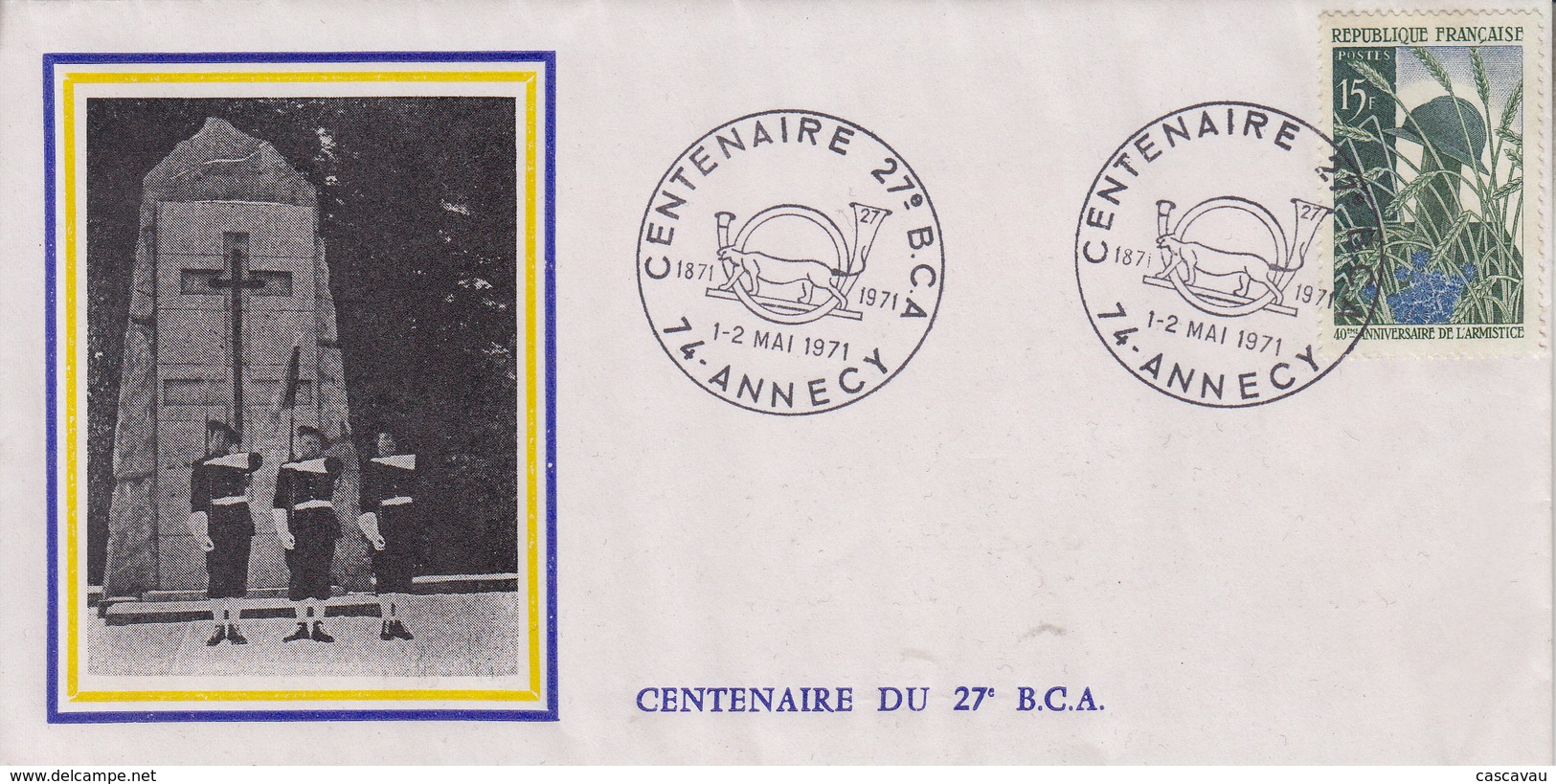 Enveloppe  Centenaire  Du  27éme  B.C.A   ANNECY   1971 - Militaria